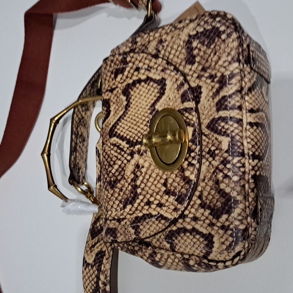 Margot Lina Flap Satchel Snake Print Embossed Leather Bag - Picture 3 of 10